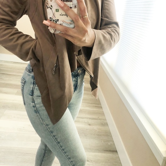 VIGOSS Asymmetrical Faux Suede Jacket Taupe - Picture 6 of 6